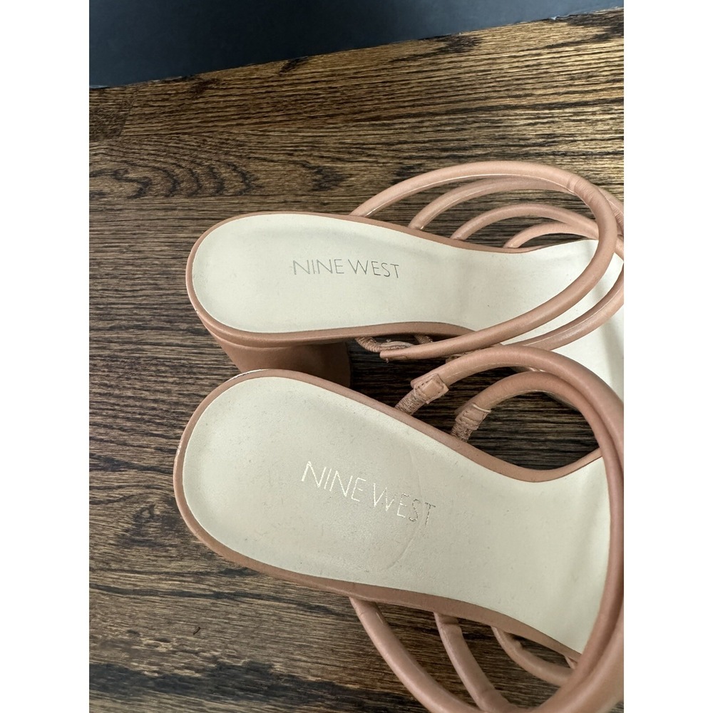 Women's Shoes Size 9.5 M Nine West Nude Open Toe Chunky Block Heel‎ Sandal - Picture 8 of 10